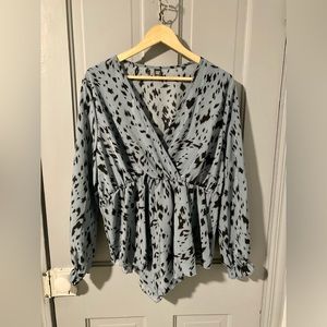 Dusty Blue SHEIN Flounce Sleeve Peplum Blouse Women’s Size 1XL